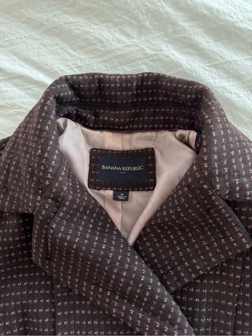 Banana Republic Wool Blend Brown Textured Woven Double-Breasted Peplum Jacket - Picture 4 of 14